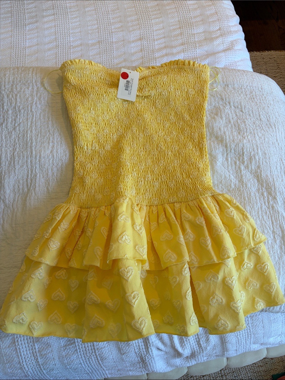 The Vintage Shop Yellow Strapless Smocked Tiered Dress